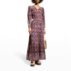 Bell Lana Silk Printed Maxi Dress Boho Floral Cottagecore Tiered Ruffle Maxi S